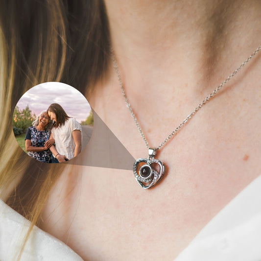 Custom Love Heart Photo Projection Necklace, Personalized Lovers Picture Necklace