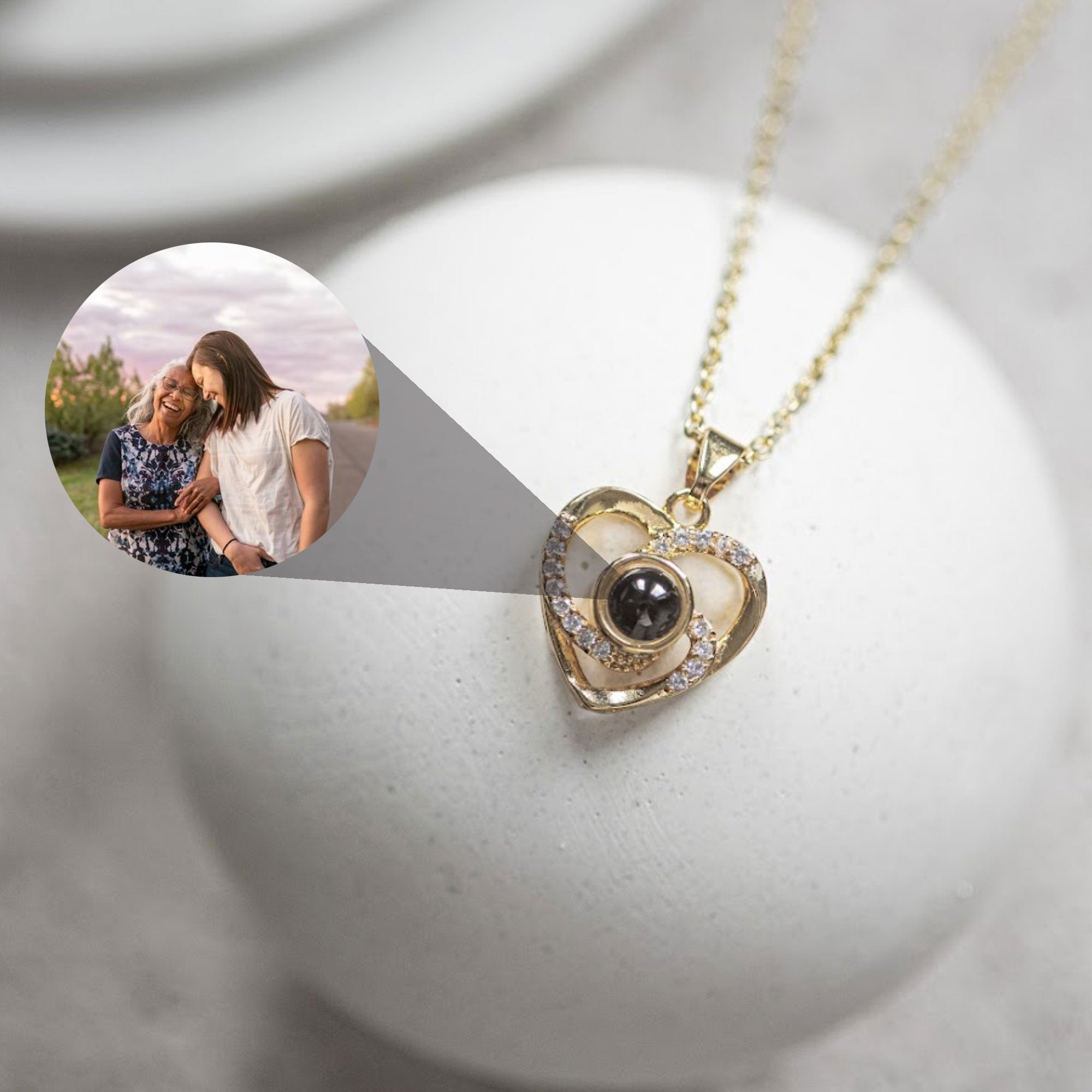 Custom Love Heart Photo Projection Necklace, Personalized Lovers Picture Necklace
