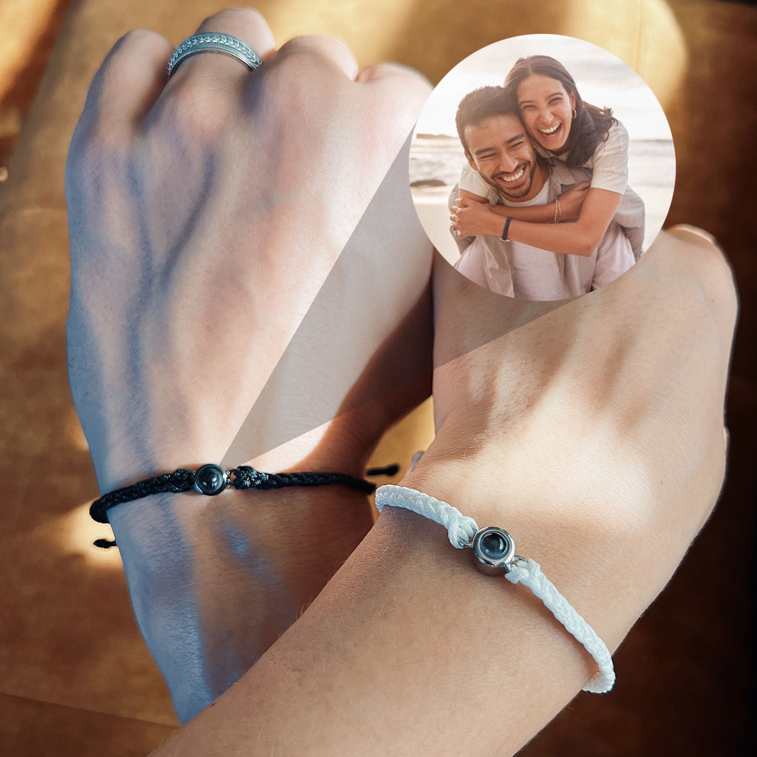 Heart Magnetic Matching Bracelets for Couples with Photo Projection – IfShe  UK