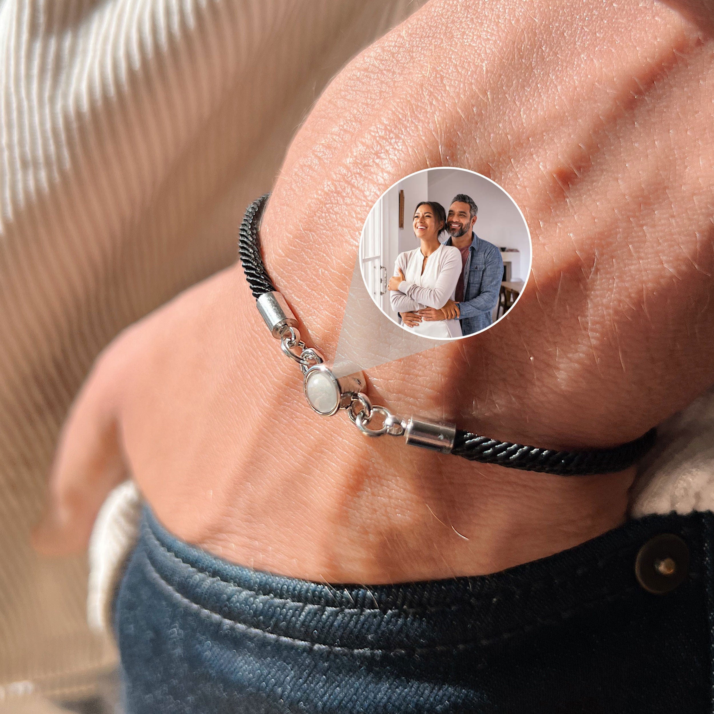 Personalized Projection Photo bracelet, Custom Couple Memorial Picture bracelet