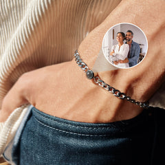 Bracciale commemorativo personalizzato con proiezione di foto, bracciale personalizzato con foto di coppia per lui