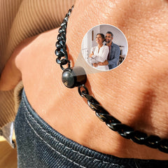 Gepersonaliseerde fotoprojectieherdenkingsarmband, armband met foto van echtpaar op maat voor hem