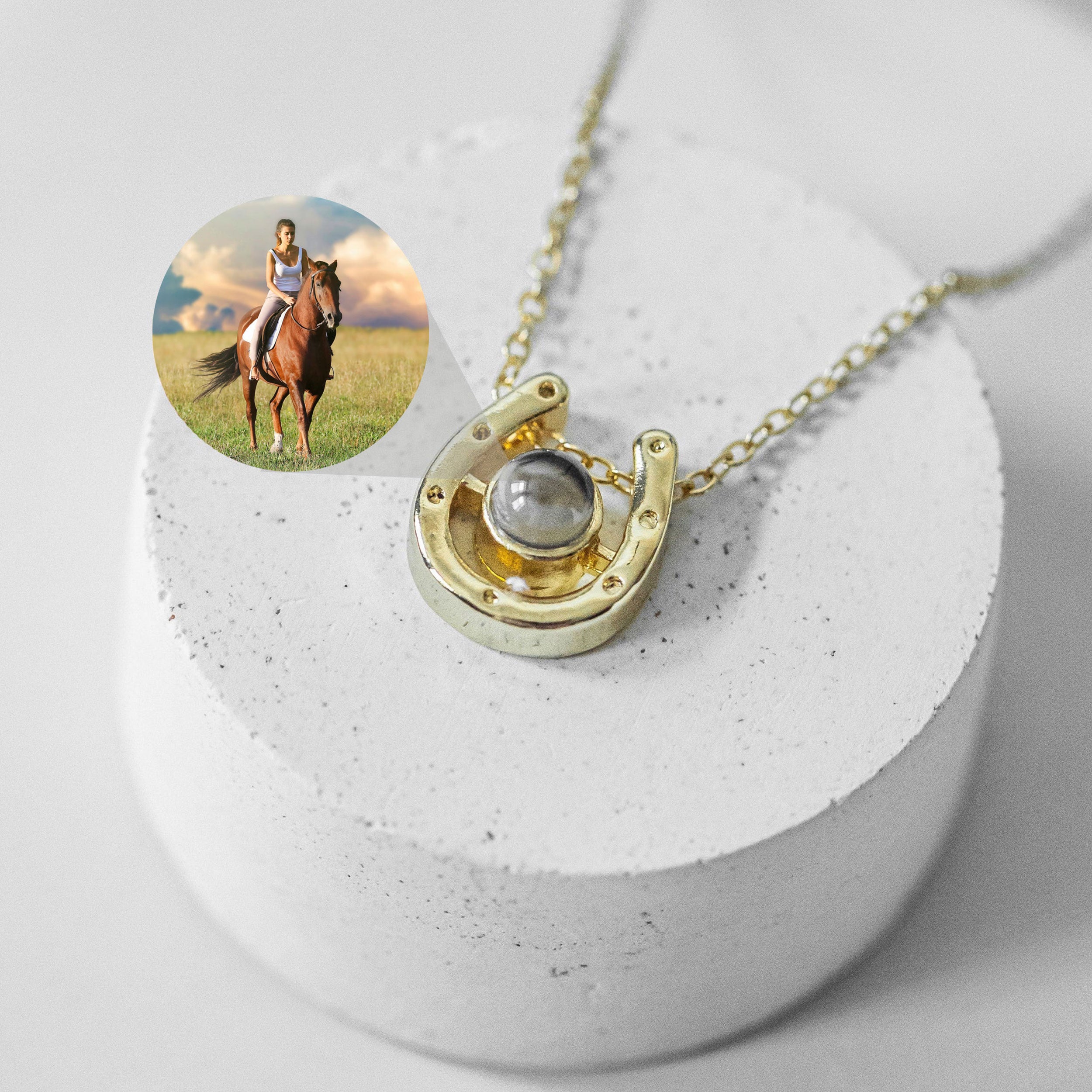 Custom Horse Photo Projection Necklace, Personalized Memorial Picture Necklace