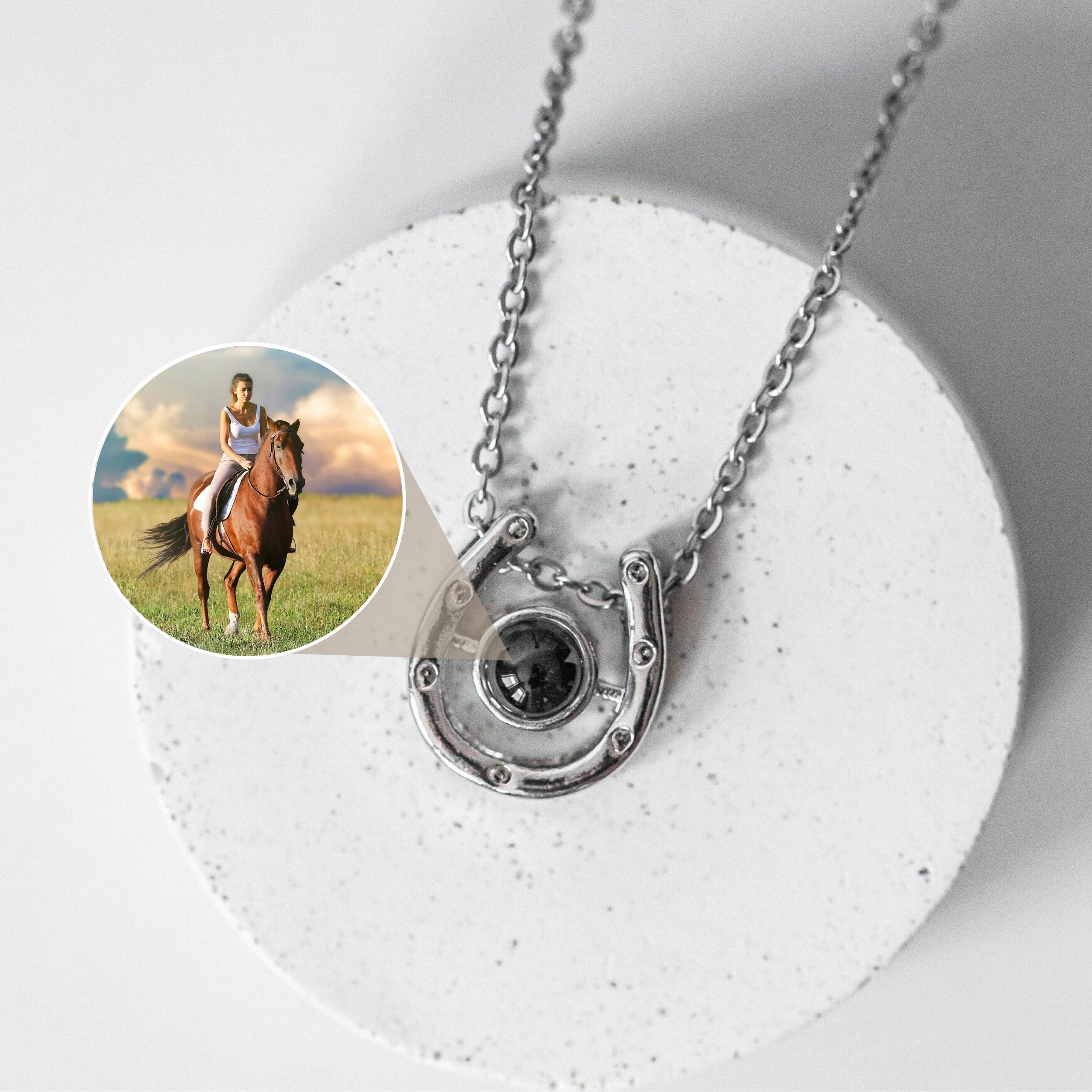 Custom Horse Photo Projection Necklace, Personalized Memorial Picture Necklace