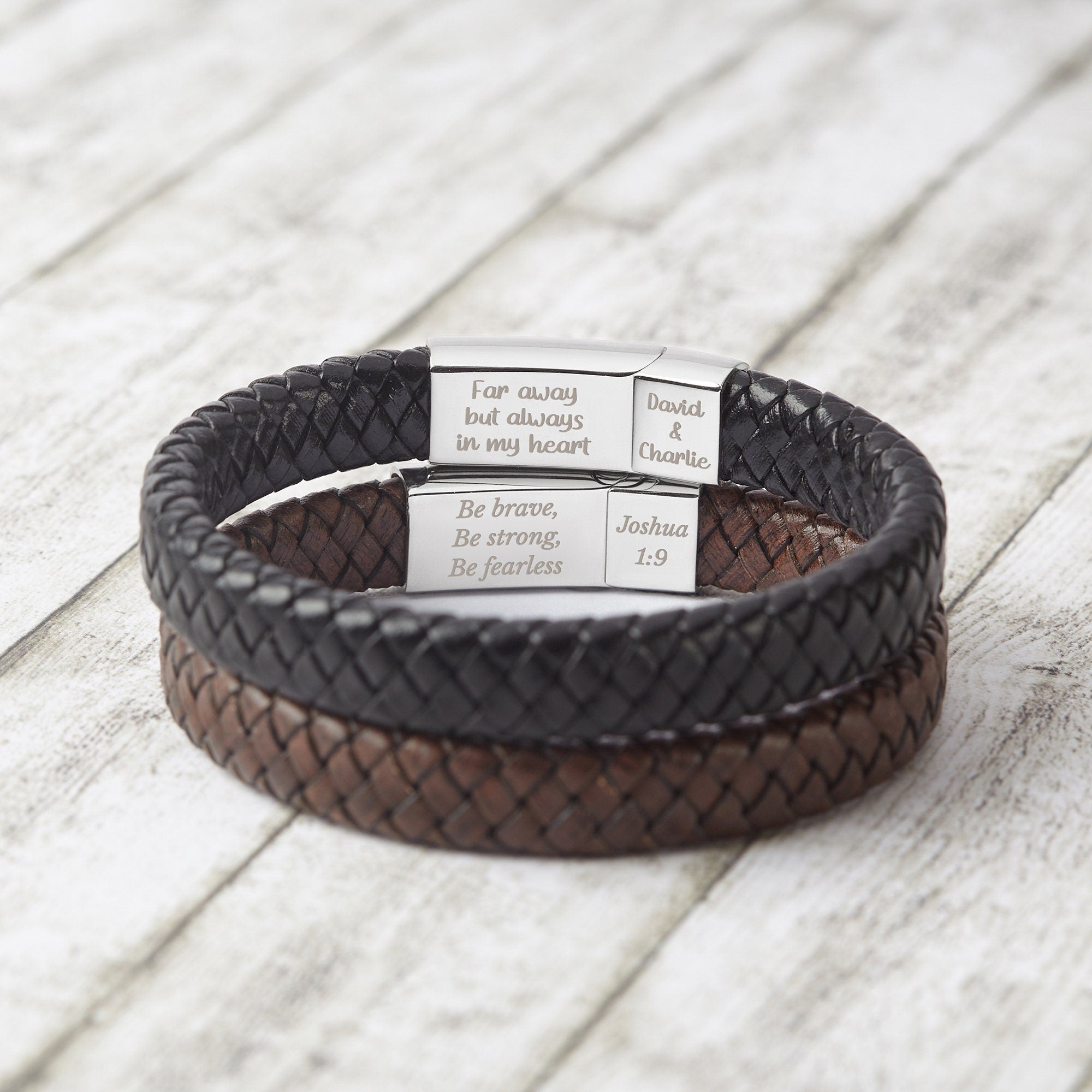 Custom Engraved Hidden Message Bracelet, Personalized Leather Cuff Bracelets