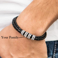 Personalized Mens Leather Bracelet with Beads, Customized Engraved Name Beads Bracelet, Christmas Gift for Him Men Boyfriend Husband Dad