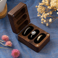 Custom Engagement Ring Box, Triple Flip Wooden Ring Box, Wedding Ring Box, Ring Bearer Ring Box, 3 slots Ring Box, Anniversary Gift