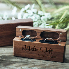 Scatola per anelli di fidanzamento personalizzata, scatola per anelli in legno a doppia fessura, scatola per anelli con incisione per portatore di anello