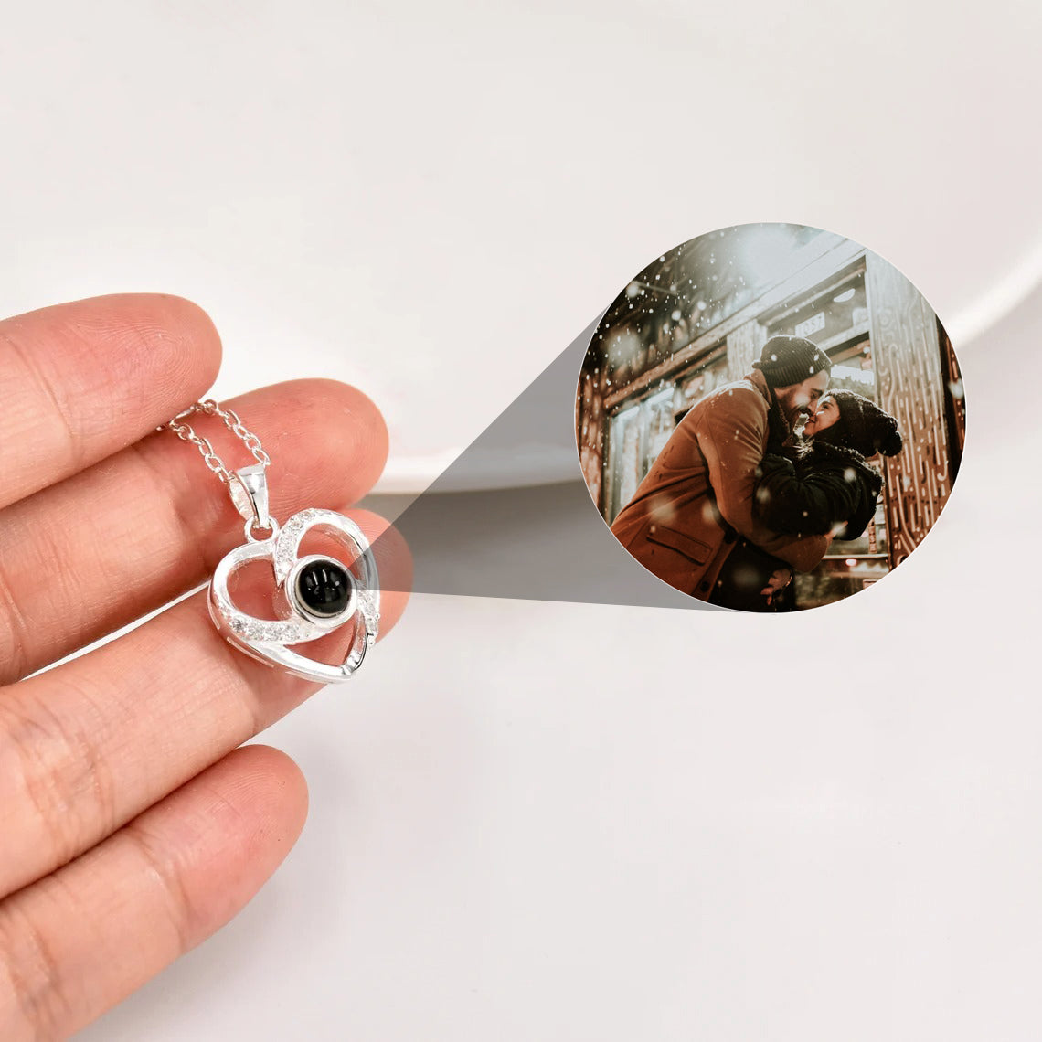 Personalized Projection Photo Necklace, Custom Memorial Picture Necklace For Couple