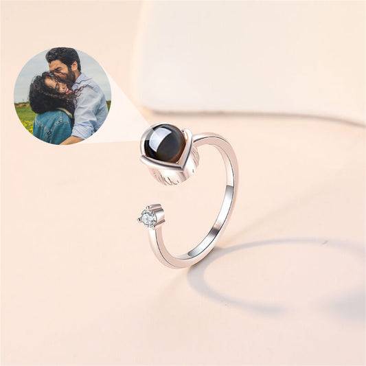 Personalized Photo Projection Ring, Custom Tulip Statement Ring