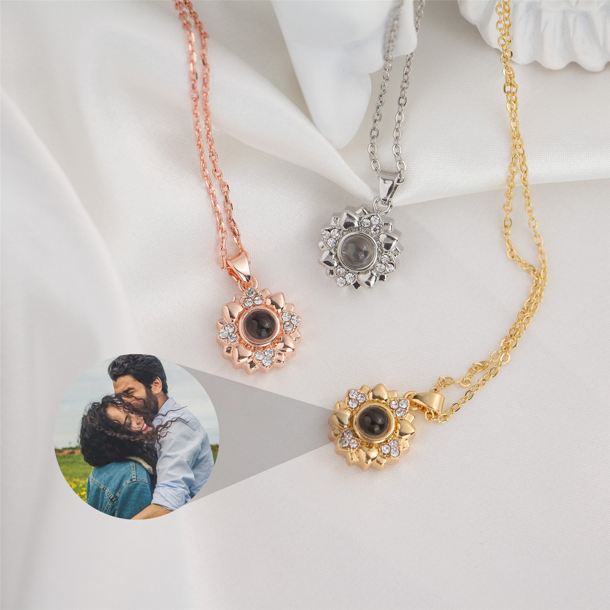 Collana di foto con proiezione di girasoli, gioielli commemorativi personalizzati