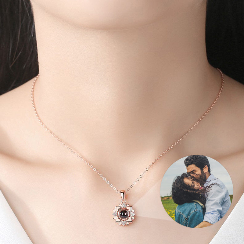 Sunflower Projection Photo Necklace, Custom Memorial Photo Jewelry