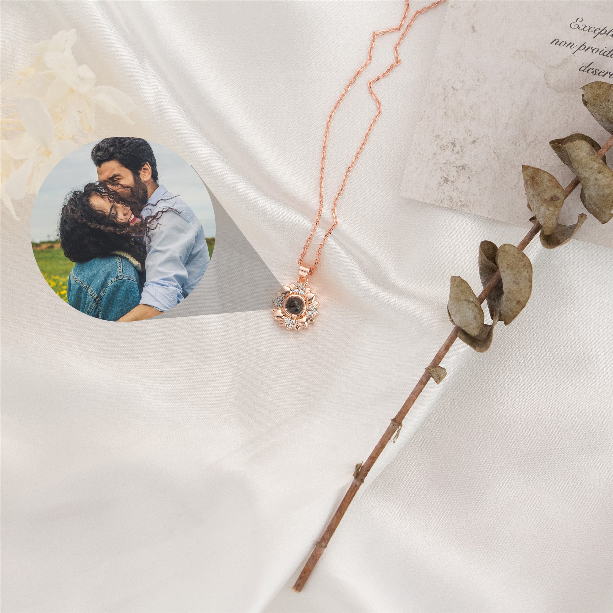 Collana di foto con proiezione di girasoli, gioielli commemorativi personalizzati