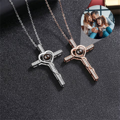 Personalized Cross Projection Necklace, Customized Memorial Photo Jewelry