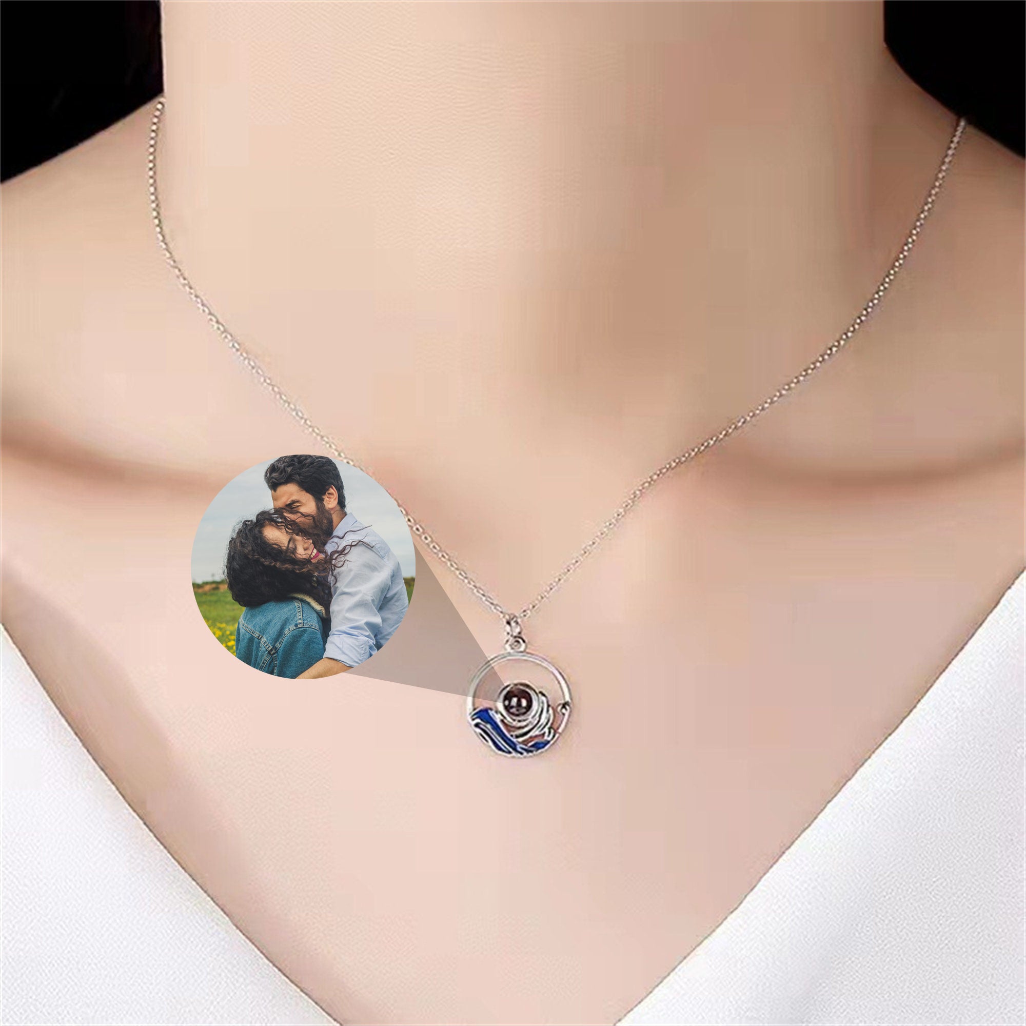 Mountain Ocean Couple Projection Necklace, Custom hoto Matching Circle Pendant