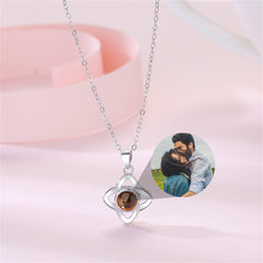Personalized Clover Photo Projection Necklace, Custom Memorial Picture Jewelry