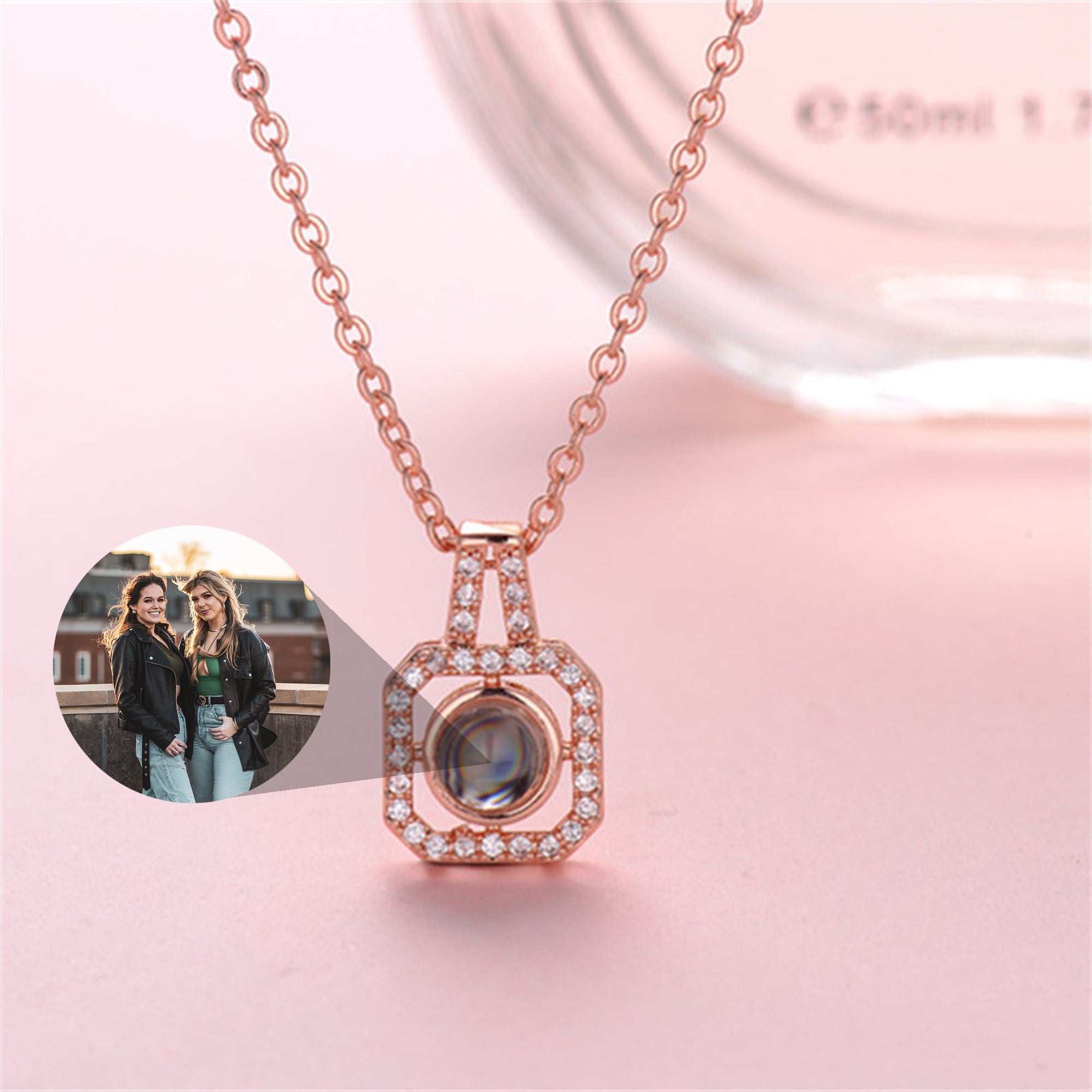 Personalized Square Projection Necklace, Custom Memorial Picture Pendant Jewelry
