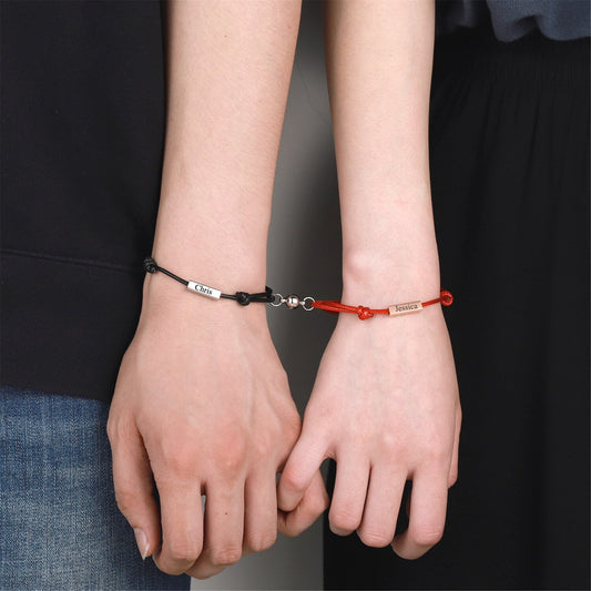 Personalized Adjustable Braided Bracelet 1 Pair, Customized Couple Bracelet, Lover Braided Magnetic Bracelet, Love and Friendship Bracelets