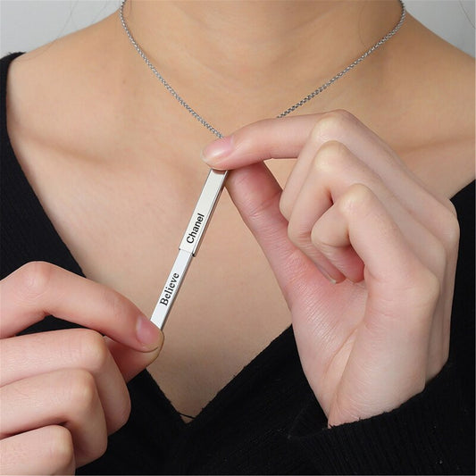 Custom Name Hidden Necklace Pendants, Personalized Engraved Stainless Steel Bar Necklace, Vertical Bar Necklace For Women, Bridesmaid Gift