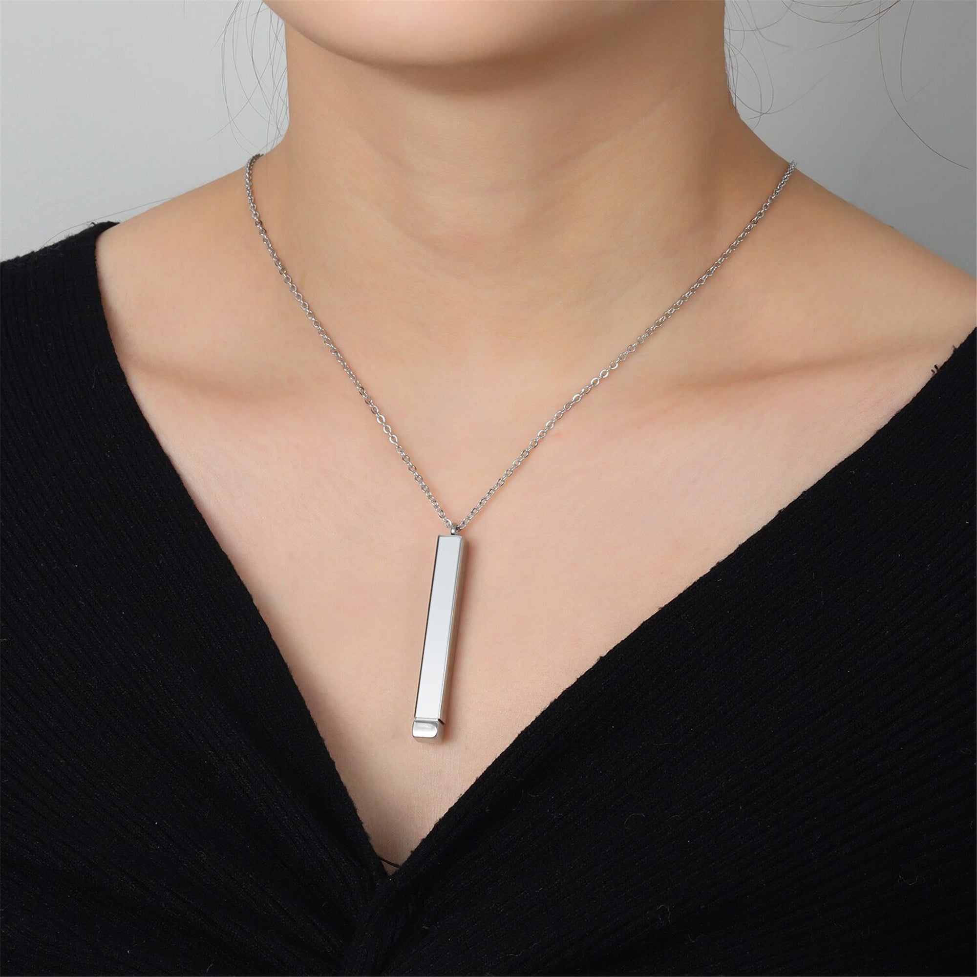 Custom Name Hidden Necklace Pendants, Personalized Engraved Stainless Steel Bar Necklace, Vertical Bar Necklace For Women, Bridesmaid Gift