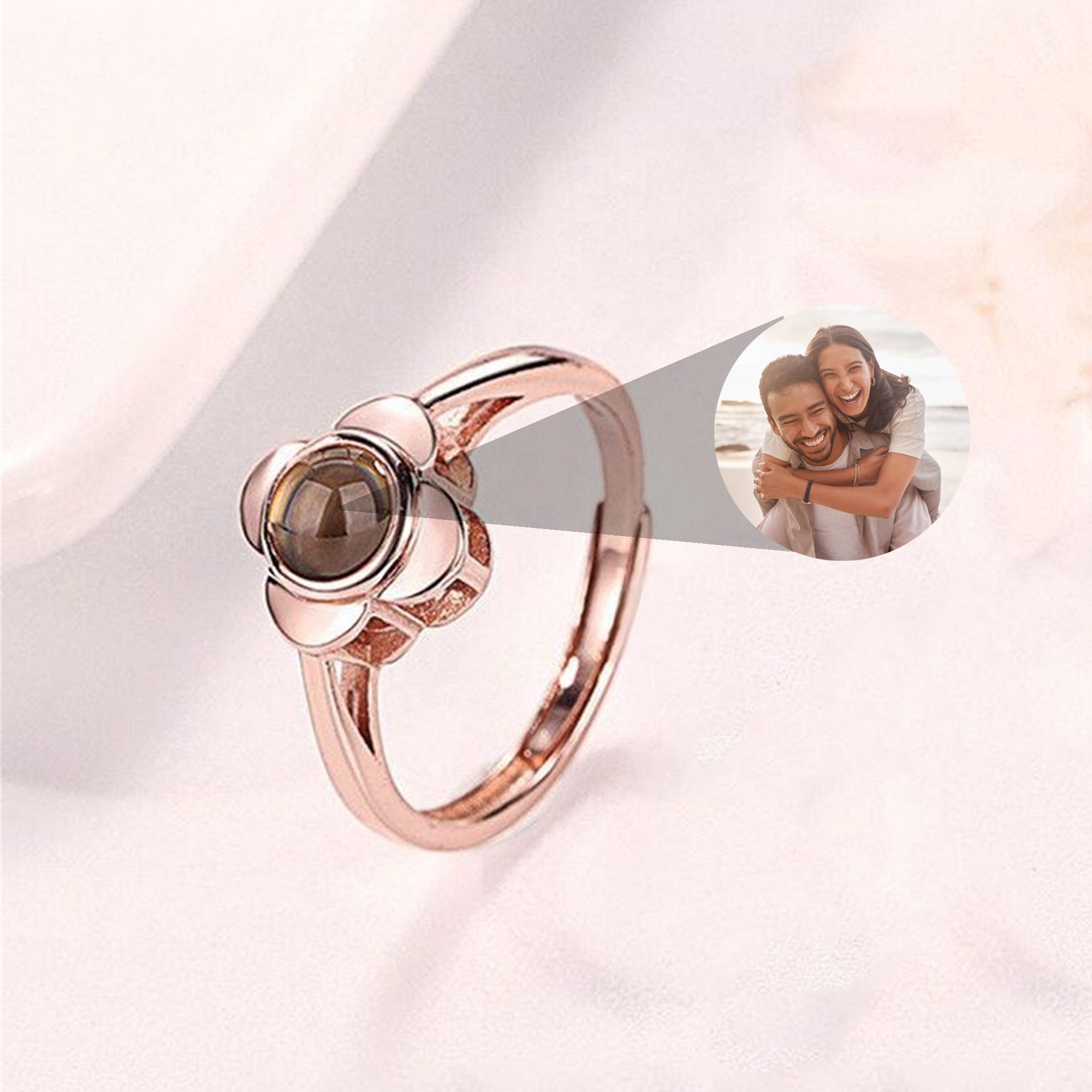 Personalized Colorful Photo Projection Ring Adjustable Ring