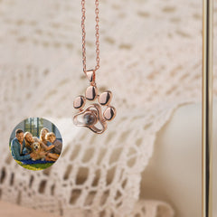 Custom Paw Print Projection Necklace, Family Couples Pet Photo Necklace