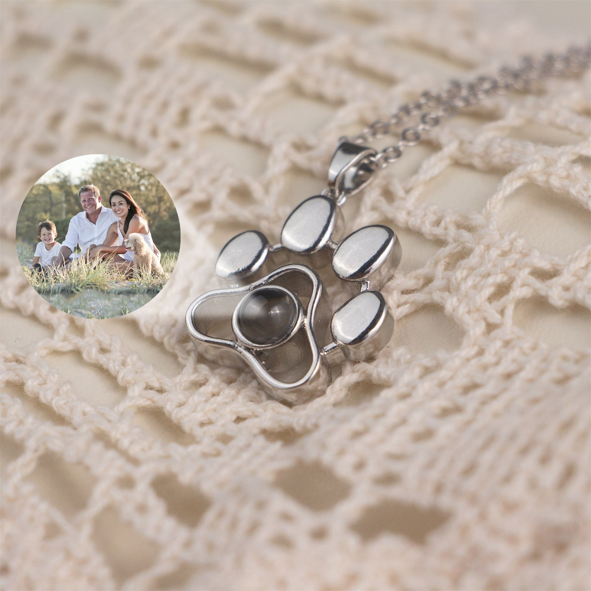 Collana di proiezione con impronta di zampa personalizzata, collana con foto di famiglia e di coppia
