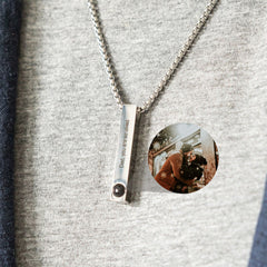Custom Projection Photo Necklace, Personalized Memorial Photo Pendant With Engraved Text