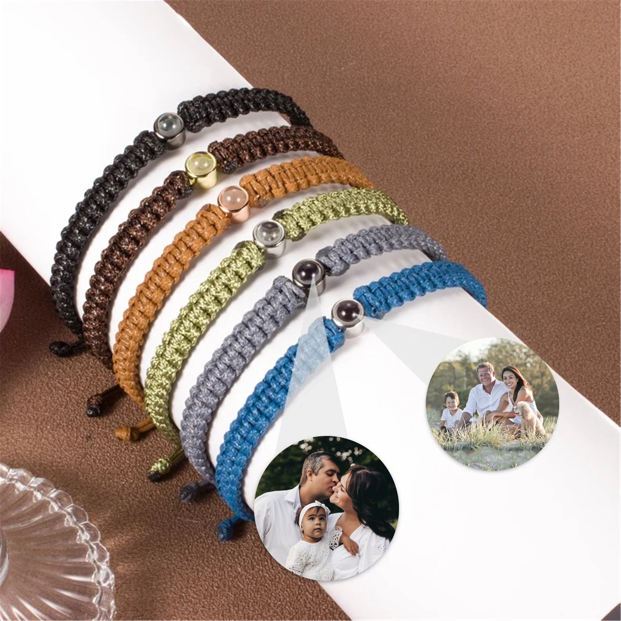 Personalized Photo Projection Bracelet, Handmade Braided Wax Rope Bracelet