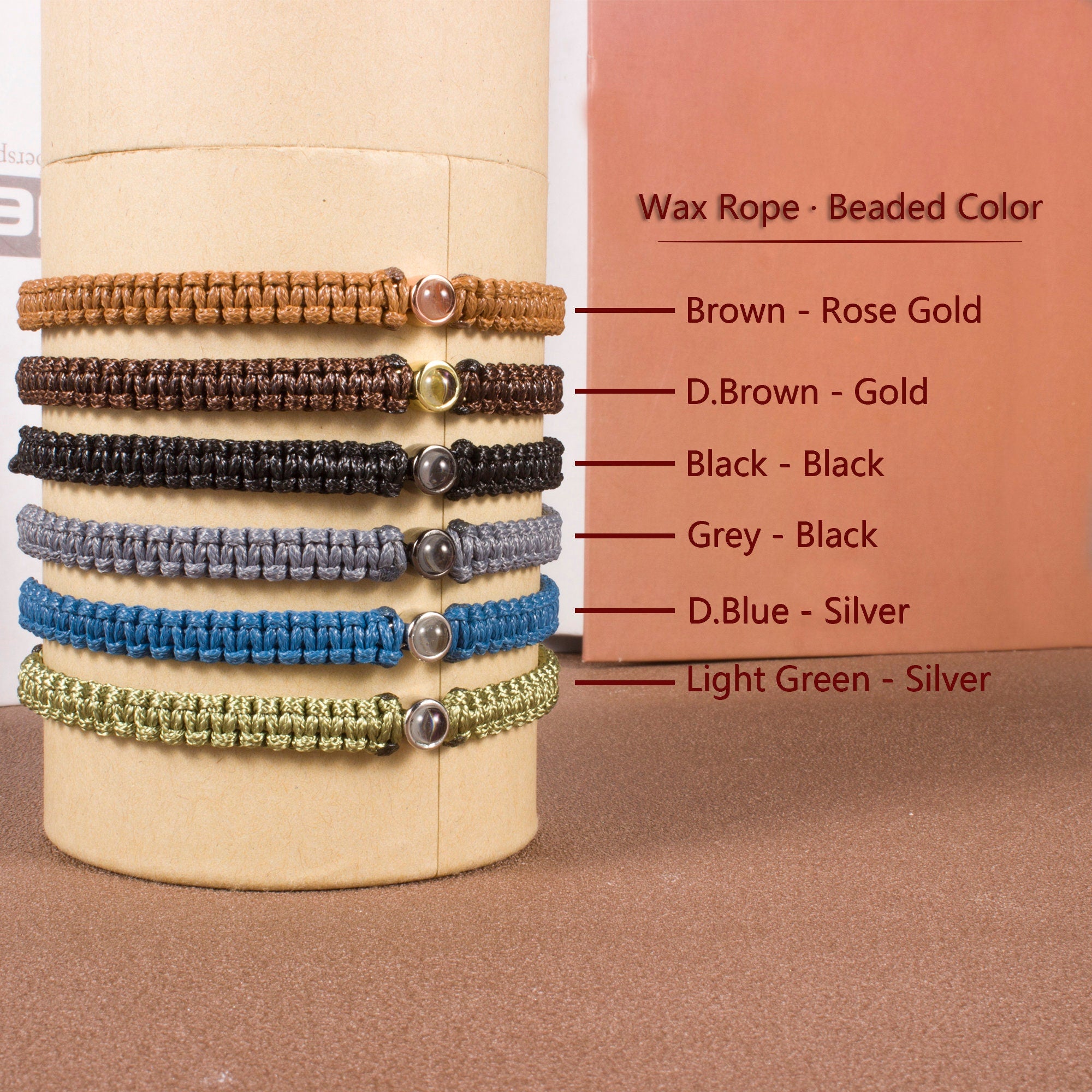 Gepersonaliseerde fotoprojectie armband, handgemaakte gevlochten wax touw armband