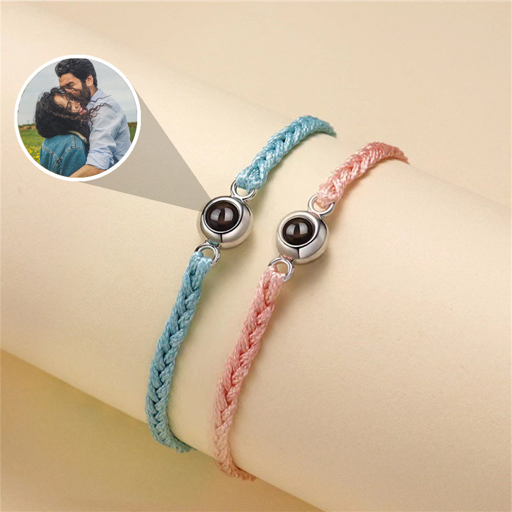 Multicolor Braided Rope Personalized Projection Bracelet, Customized Memorial Photo Bracelet
