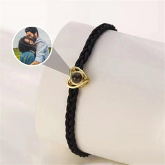 Custom Projection Picture Bracelet, Heart Bracelet, Handmade Braided Wax Rope Bracelet