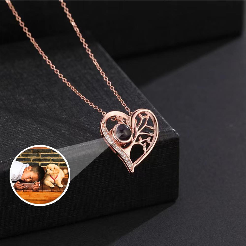 Personalized Picture Projection Necklace, Custom Photo Jewelry with Heart Tree