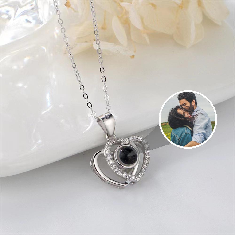 Personalized Picture Projection Necklace, Custom Photo Jewelry with Double Love