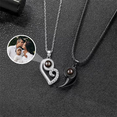 Custom Photo Projection Necklace, Personalized Black White Magnet Love Necklace