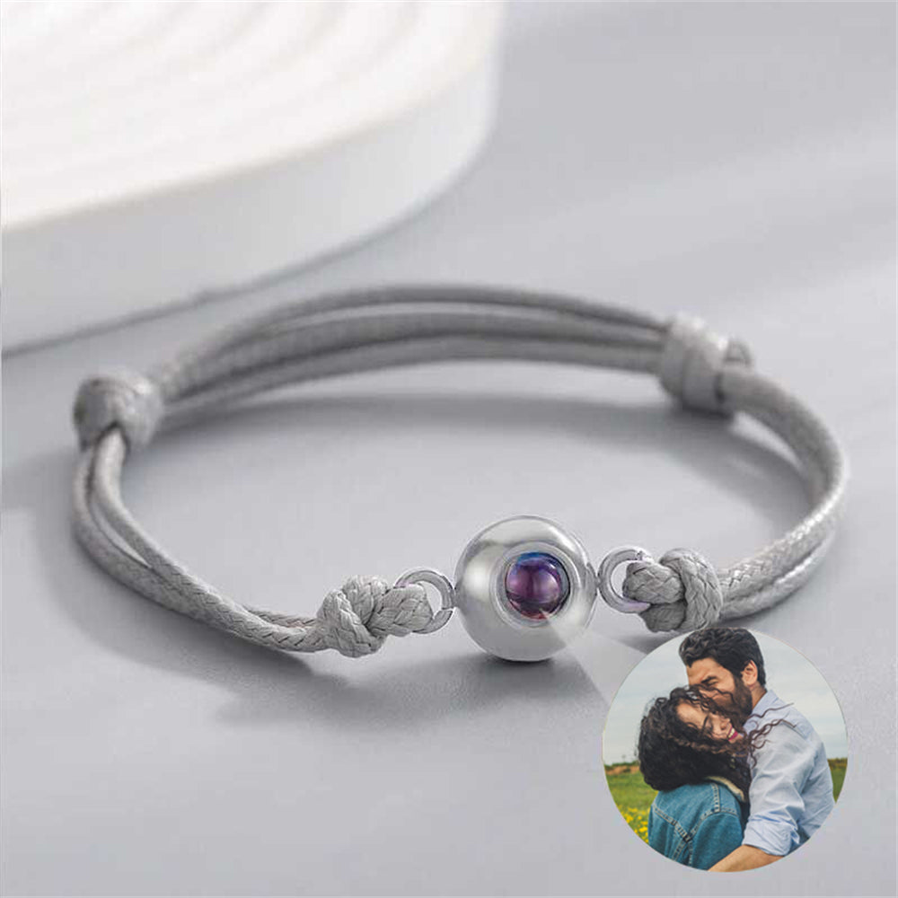Personalized Picture Projection Bracelet, Bracelet With Grey Cord
