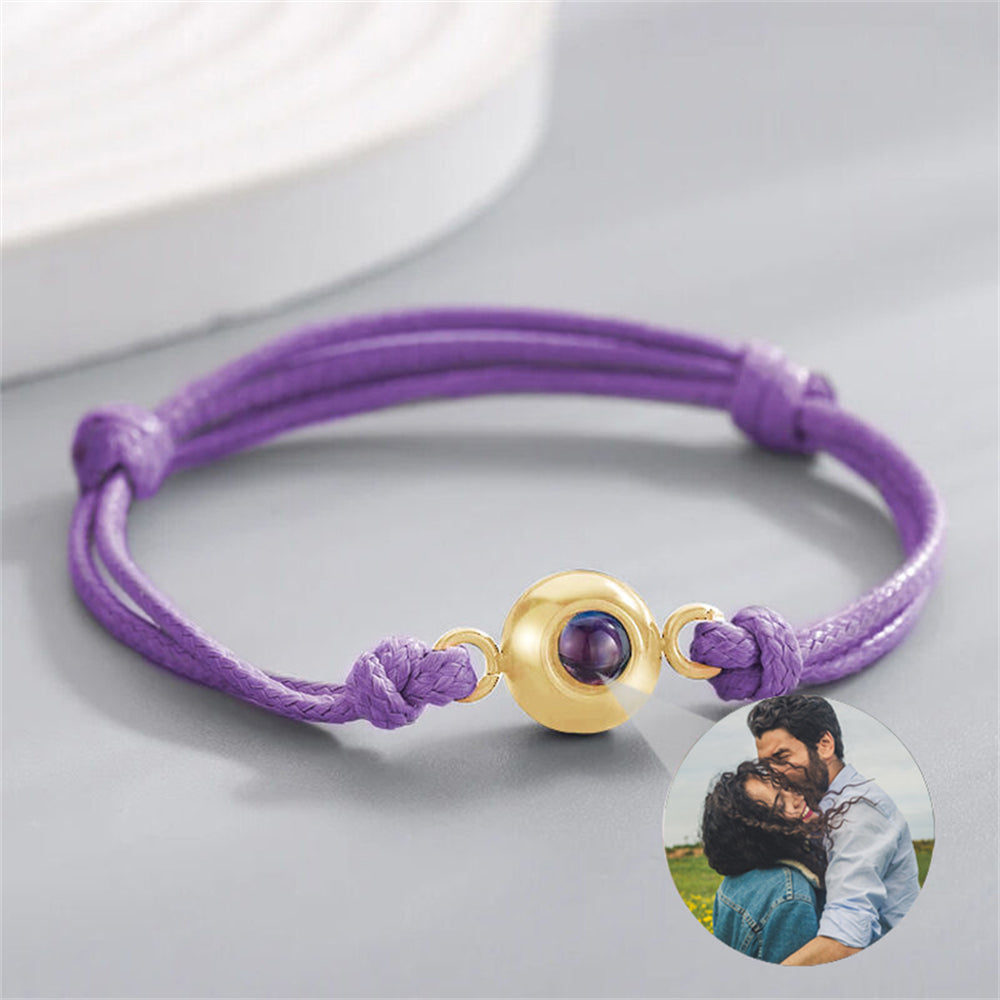 Bracelet With Purple Cord, Personalized Photo Projection Bracelet