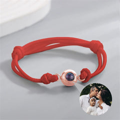 Persoonlijke fotoprojectie armband, handgemaakte gevlochten armband met rood koord