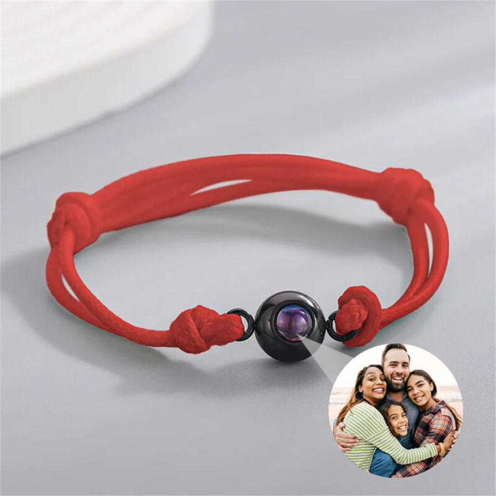 Persoonlijke fotoprojectie armband, handgemaakte gevlochten armband met rood koord