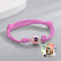 Personalized Photo Projection Bracelet, Bracelet With Pink Cord