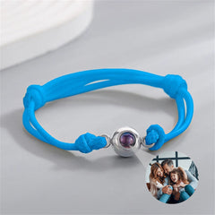 Personalized Photo Projection Bracelet, Handmade Braided Blue Cord Bracelet