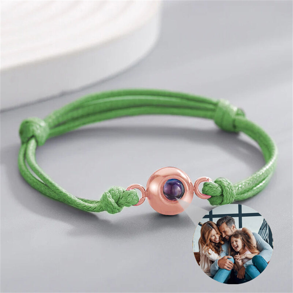 Personalized Photo Projection Bracelet, Bracelet With Green Cord