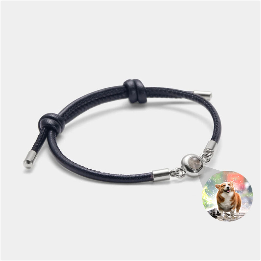 Personalized Picture Projection Bracelet, Bracelet With White Leather String
