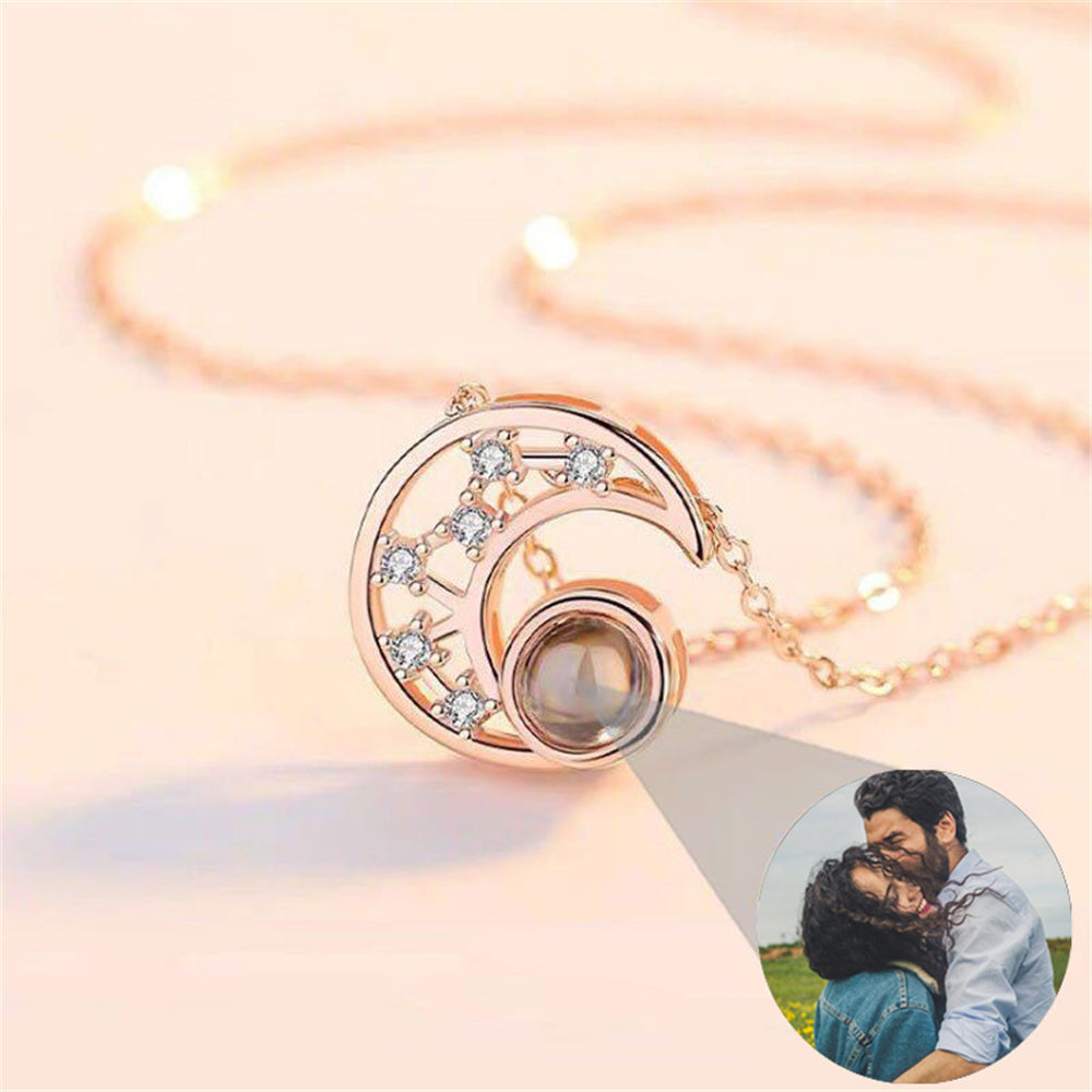 Personalized Photo Projection Necklace, Moon and Star Necklace