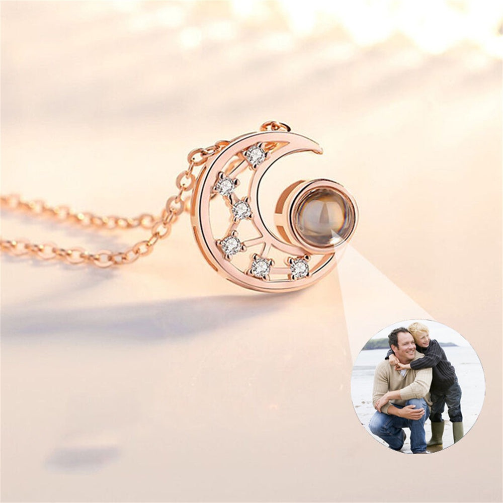 Personalized Photo Projection Necklace, Moon and Star Necklace