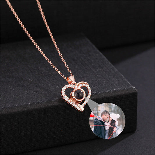 Personalized Heart Projection Necklace with Diamonds for Women
