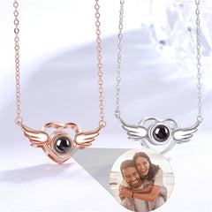Personalized Projection Picture Necklace, Angel's Wings Necklace