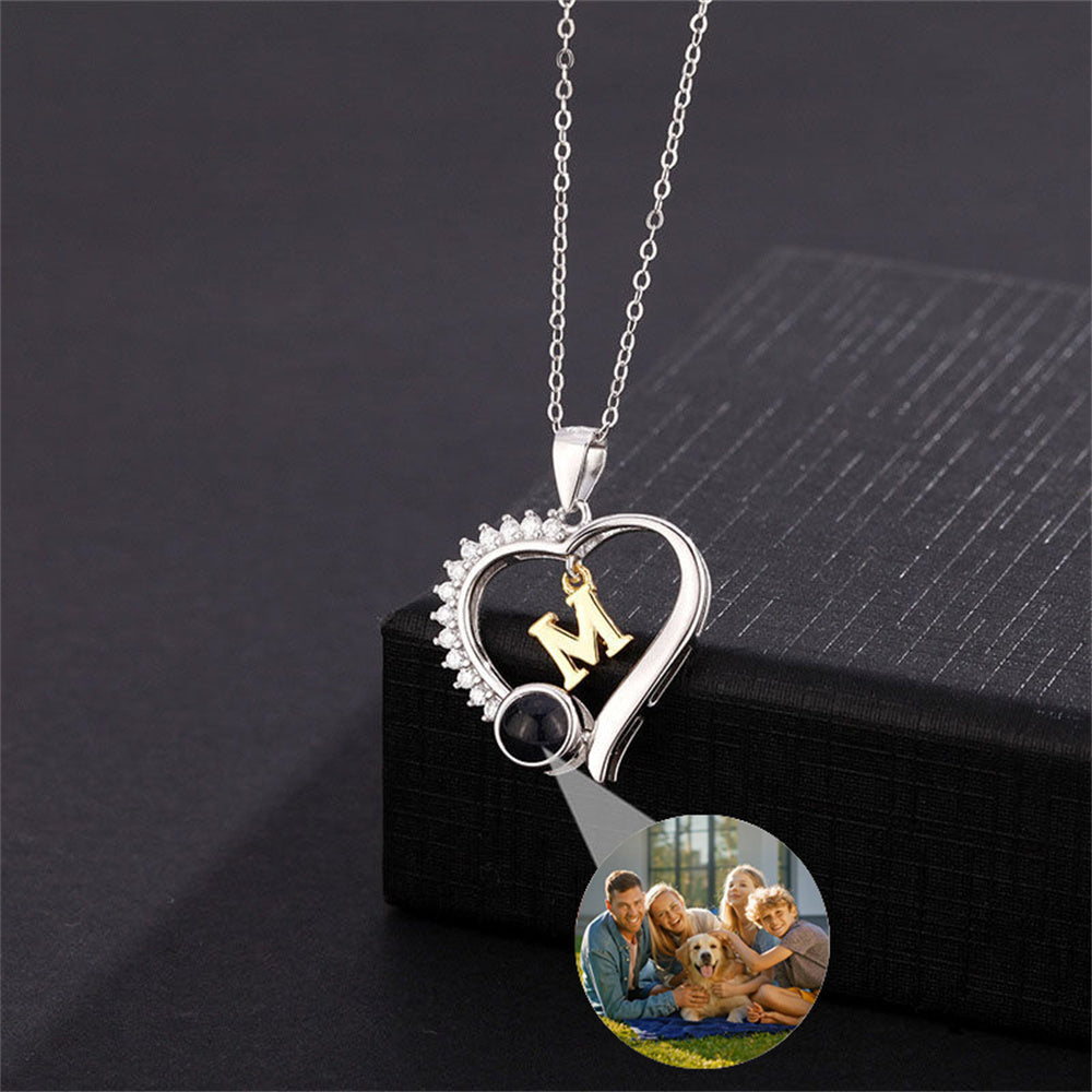 Personalized Beating Heart Letter Projection Necklace with Diamonds