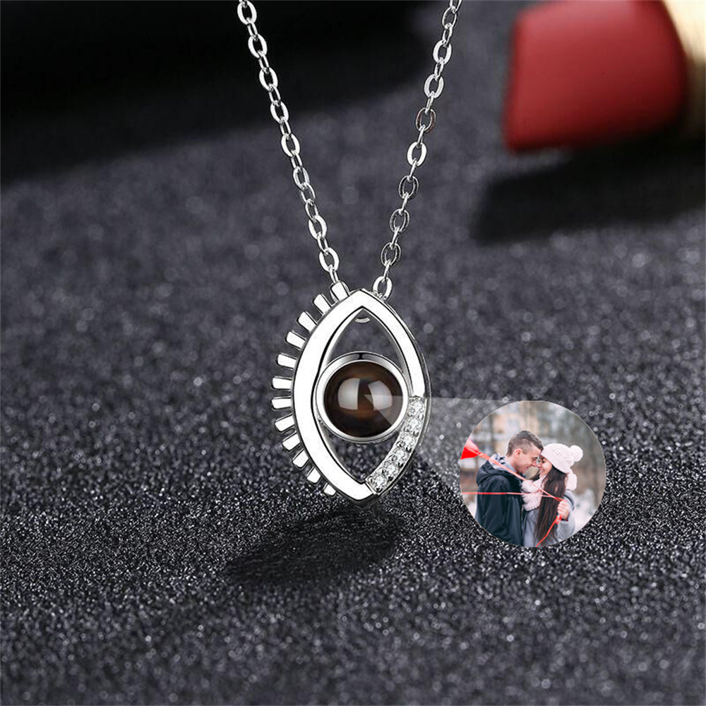 Personalized Picture Projection Necklace, Evil Eye Necklace with Diamonds