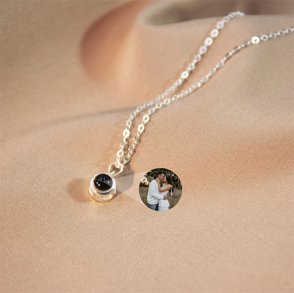 Custom Projection Photo Necklace, Personalized Round Memorial Necklace